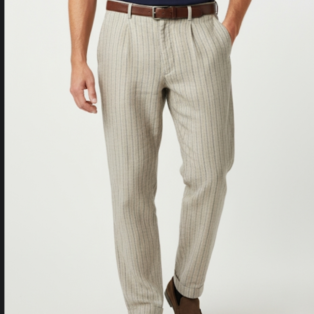 Vintage Structure Mens 94% Linen 6% Cotton Pant Trouser Pockets Y2K Tan Gray 36R